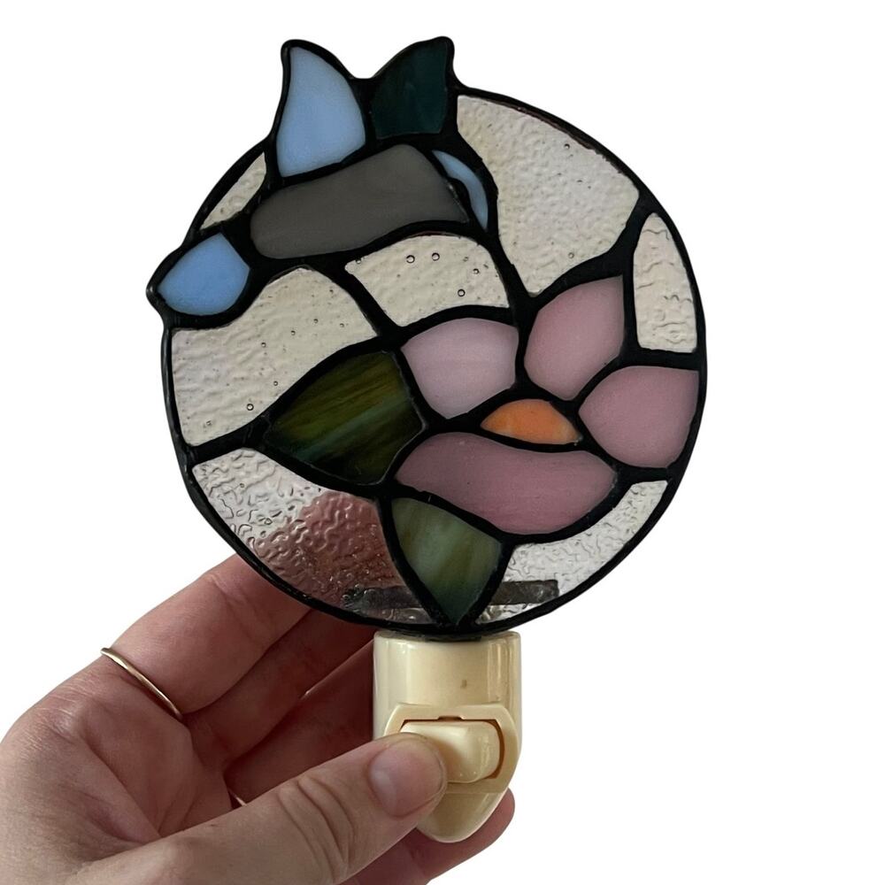 Stained Glass Hummingbird Flower Night Light